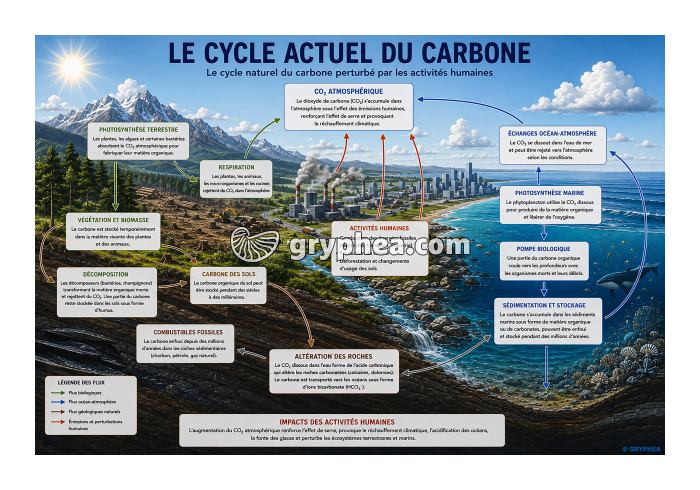 Le cycle naturel du carbone perturbé par les activités humaines - Planche de synthèse - gryphea.org